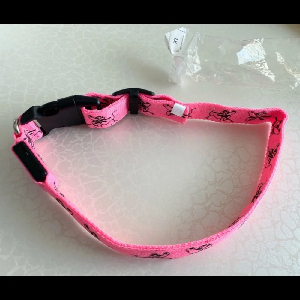 Pink LED Dog Collar with Cartoon Pup Print size xl